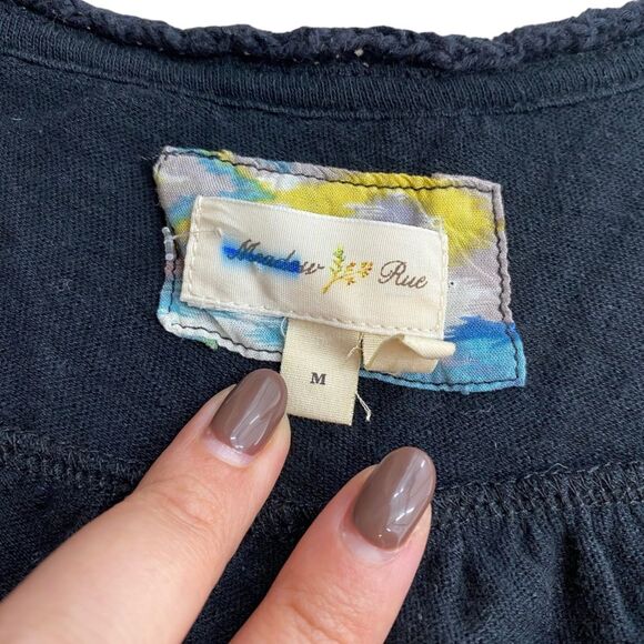 Anthropologie Meadow Rue Linen Crochet Hem Tank Black Size M‎ - Picture 3 of 7